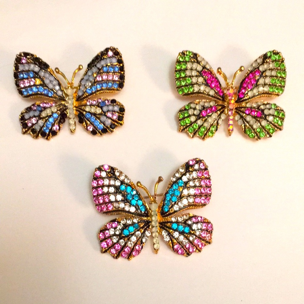Multi colored butterfly brooches